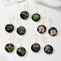 Black Irregular Round Pressed Flower Drop Earrings in Five Designs view 1