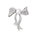 Ribbon Bow Pearl Look Metal Brooch Pin for Jackets and Lapels view 1