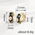Gold Tone Painted Floral Small Hoop Earrings with Clear Stone Accents view 4