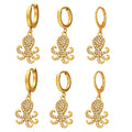 Crystal Octopus Drop Hoop Earrings in Gold and Silver Tone view 5