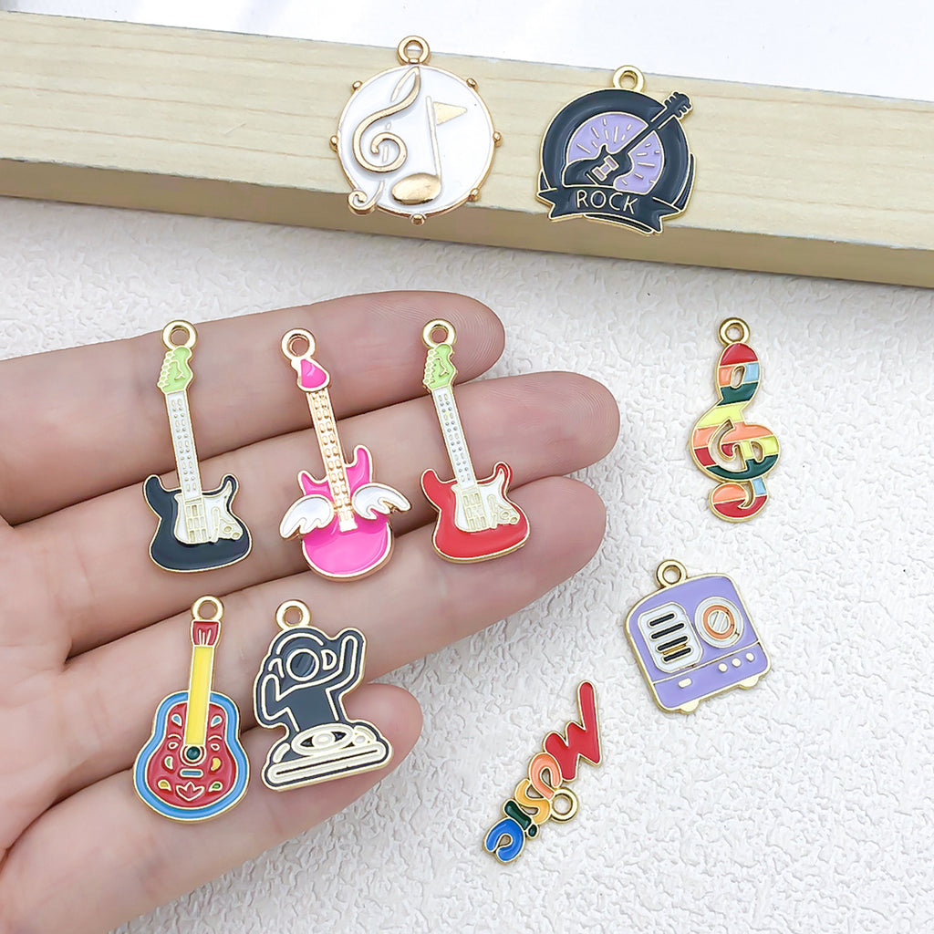 Enamel Zinc Alloy Guitar Music Note Charm Pendant for Keychains Necklaces and Earrings