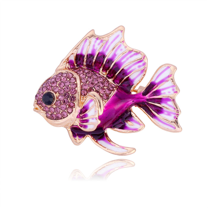 Purple White Fish Enamel Two Designs Metal Brooch Pin