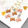 Pink and Brown Polka Dot Bow Earrings and Clip Keychains view 1