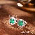 Green Rectangular Solitaire Baguette Halo Stud Earrings In Silver Tone view 4