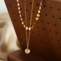 Gold Layered Disc Chain Frosted Ball Pendant Necklace view 4