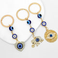 Rhinestone Evil Eye Beaded Chain Keychain Gold Tone view 2