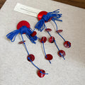 Red And Blue Cord Knot Disc Tassel Stud Earrings Jewelry Pair view 6