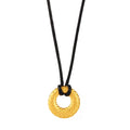 Adjustable Black Leather Cord Necklace Embossed Round Disc Pendant view 5