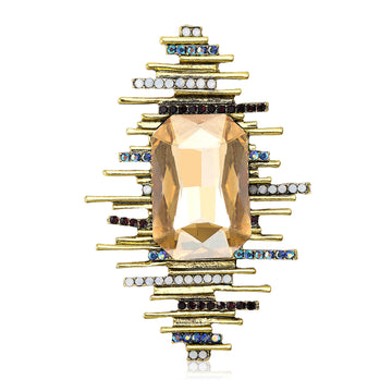 Geometric Bar Brooch with Large Rectangular Crystal in Four Colors