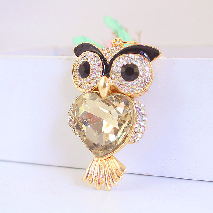 Owl Rhinestone Car Keychain Crystal Animal Bag Charm in Zinc Alloy