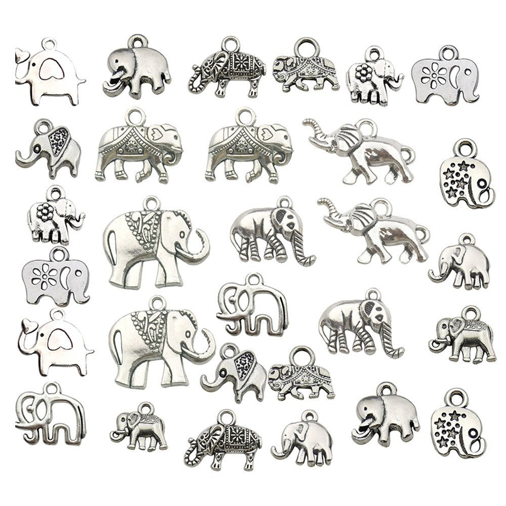 Vintage Zinc Alloy Elephant Head Hollow Animal Charm Pendant for DIY Bracelet Necklace