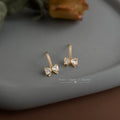 Gold-Tone Clear Stone Bow Stud Earrings with Pave Bar view 3