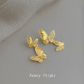 Gold Dual Butterfly Drop Earrings Crystal Pavé Wings view 4