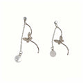 Silver Butterfly Branch and Pearl Look Long Stud Earrings view 5