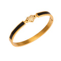 Gold Black Enamel Pavé Heart Clasp Bangle Bracelet view 5