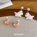 Flocked Puppy or Horse with Pearl Drop Stud Earrings view 4