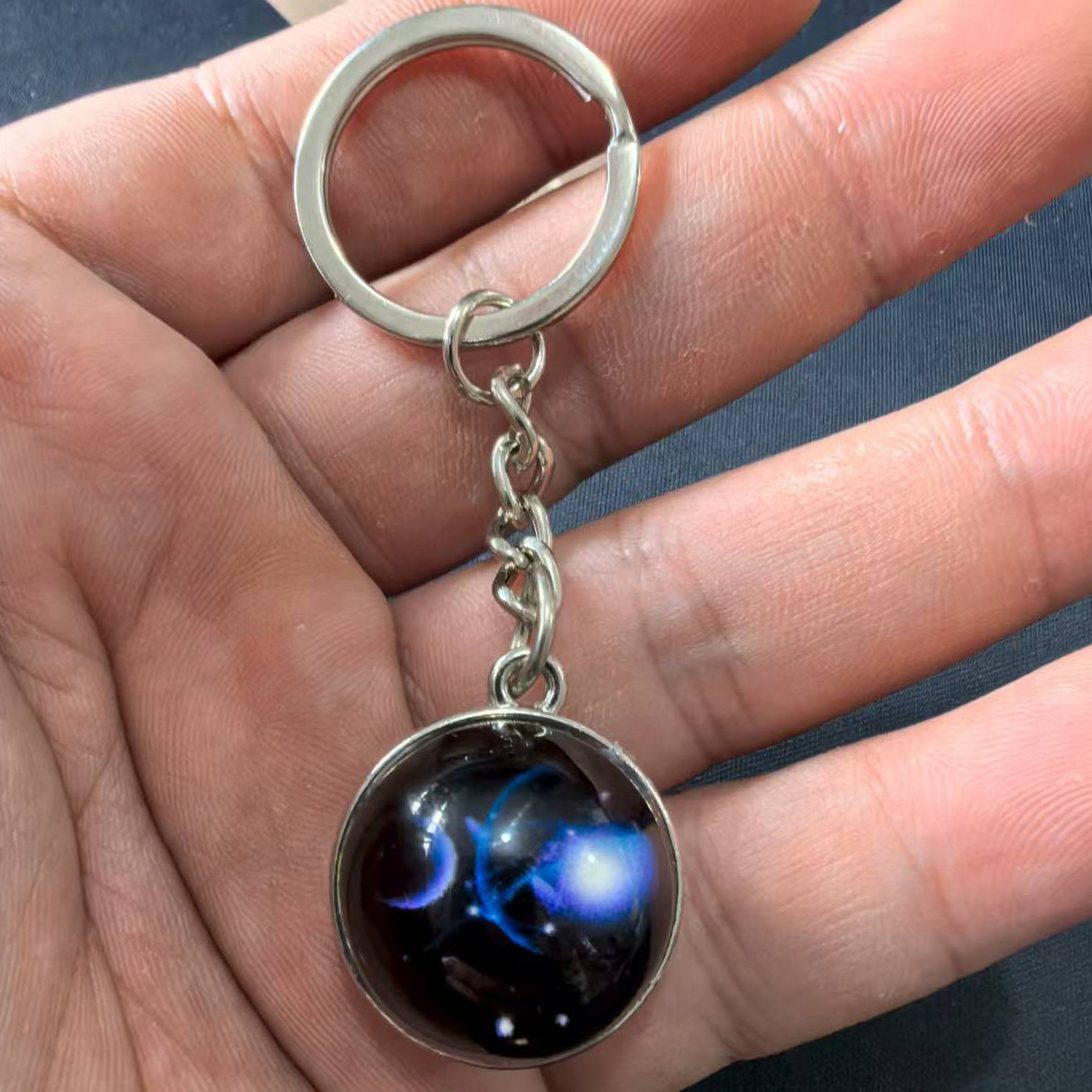 Luminous Zodiac Glass Cabochon Metal Keychain for Bag Charm Gifts