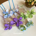 Fabric Iris Flower Duckbill Clips And Blue Bloom Hairpin view 2