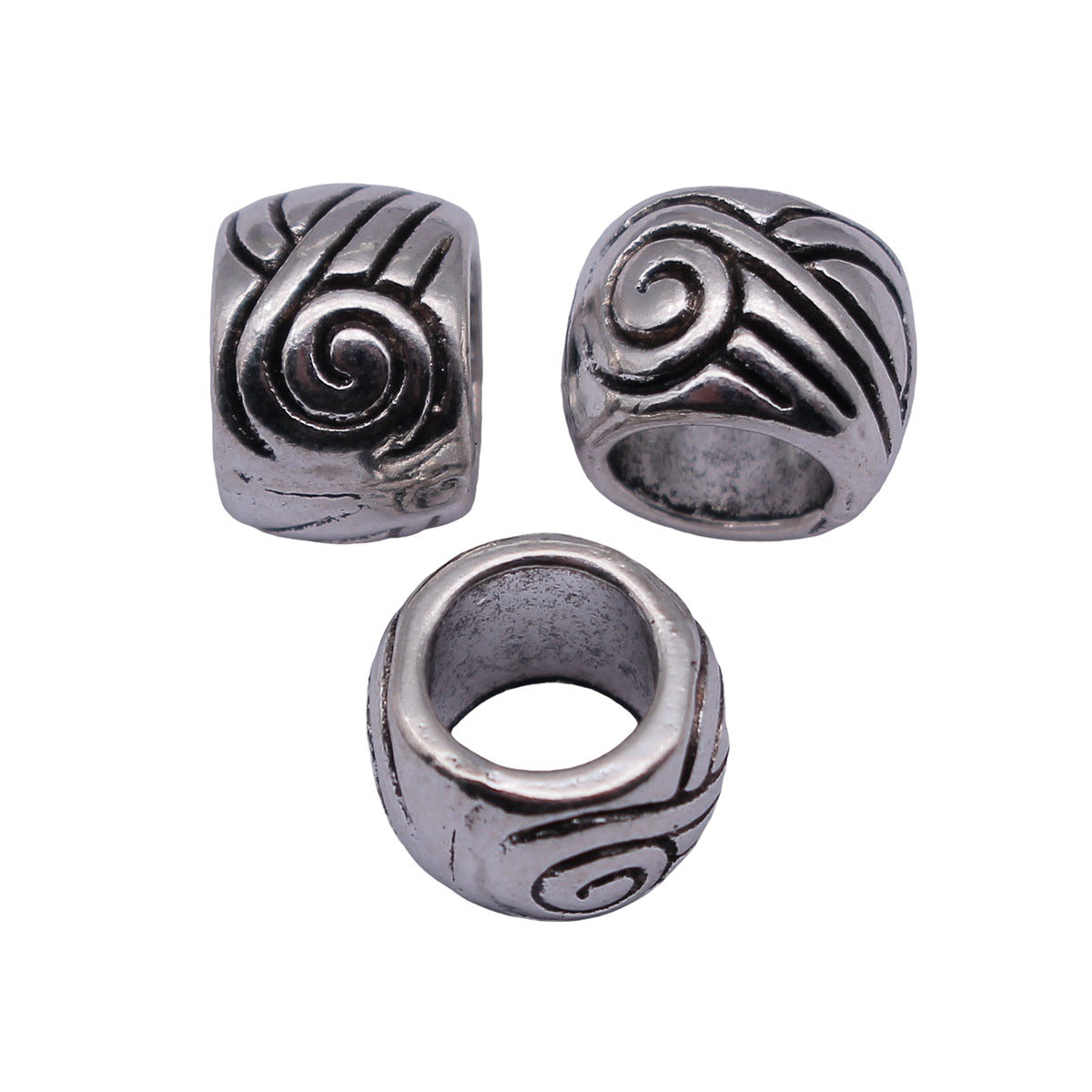 9.9x9.9x7.1mm 1.7g Antique Silver Tone Zinc Alloy Swirl Texture Large Hole Spacer Beads for Bracelet Making
