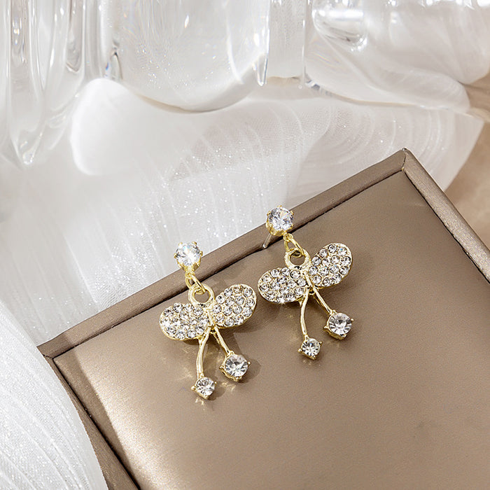 Clear Look Butterfly and Fine Triple Drop Stud Earrings
