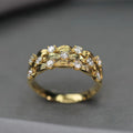 Gold Tone Textured Leaf Multi Row CZ Finger Ring Sizes 6-10 view 2