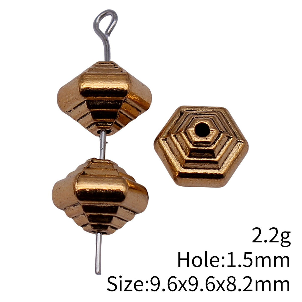 9.6x9.6x8.2mm 2.2g Antique Gold Zinc Alloy Layered Hexagon Loose Metal Beads for Bracelet DIY Jewelry Making
