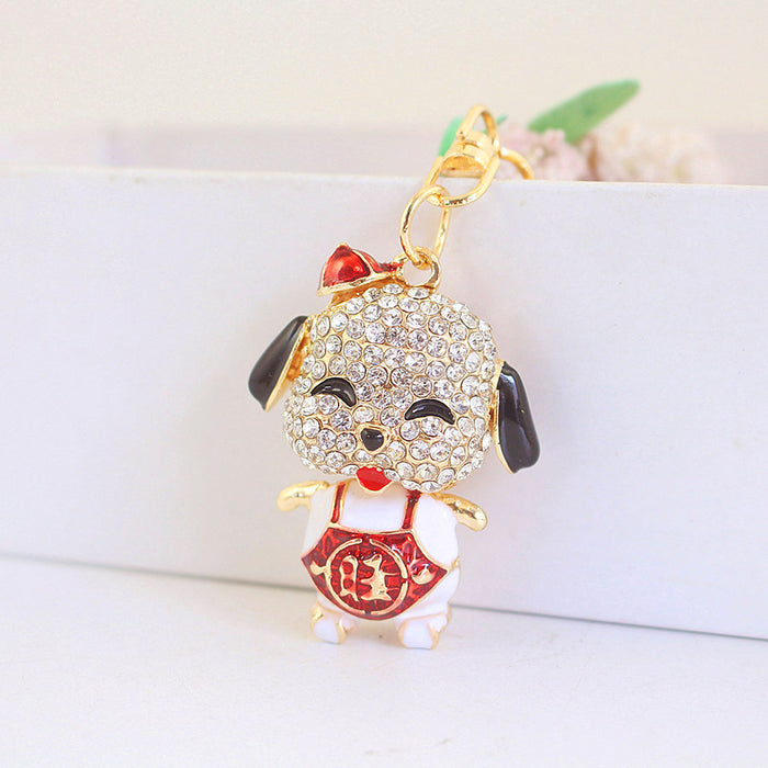 Cute Zodiac Dog with Car Zinc Alloy Keychain Animal Bag Charm