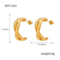 Gold Steel Twisted Rope C-Shape Stud Earrings Open Hoops view 7