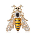 Gold Tone Rhinestone Bee Brooch Yellow Enamel Body view 1