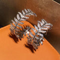 Crystal Leaf Wreath Hoop Earrings in Silver Tone Polished Metal Earrings view 3