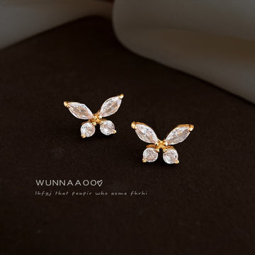 Gold-Tone Clear CZ Butterfly Stud Earrings Marquise Wings