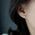 Gold Tone Heart Antler Reindeer Clear Stone Stud Earrings view 3
