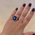 Silver Tone Cushion Blue Green Pear Side Ring Sizes 6-10 view 3