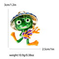 Green Enamel Frog Brooch Sombrero Hat Purple Flower Guitar view 6
