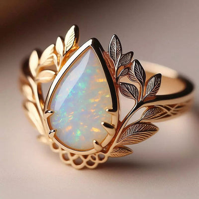 Image 5 showing iridescent teardrop openwork leaf ring