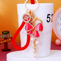 Pearl Strand Crystal Bow Keychains with Cords and Loose Heart Loops view 3