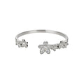 Silver Pavé Zircon Flower Open Cuff Bracelet and Rings Trio view 5