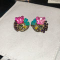 Colorful Crystal Cluster Stud Earrings with Dark Beads view 6