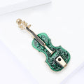 Green Enamel Violin Brooch Scrollwork Body Gold Tone Neck view 4