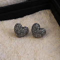 Gunmetal Glitter Look Dimensional Heart Small Stud Earrings view 6