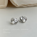 Silver Irregular Fluid Wave Stud Earrings Pearl Accent view 1