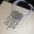 Layered Pearl Necklace With Crystal Fringe Centerpiece view 4