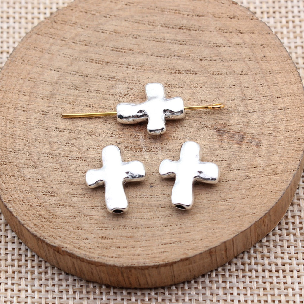 14x12x3.7mm 1.2g Antique Silver Zinc Alloy Hammered Cross Spacer Beads for Bracelet Necklace DIY Making
