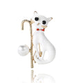 Enamel Cat Brooch with Cane and Pearl Black or White view 5