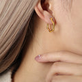 Bamboo Joint Hexagon Hoop Earrings Gold Steel Metal view 4