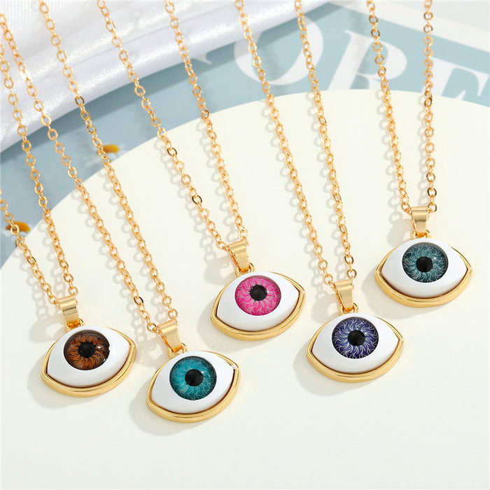 Gold Tone Eyeball Pendant Necklaces in Four Detailed Iris Colors
