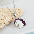 Silver Tone Enamel Unicorn Pendant Necklaces in Three Mane Colors view 3