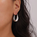 U Shape Chunky Hoop Earrings Mesh Lattice Sides Gold Steel view 3