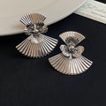 Pleated Fan Flower Stud Earrings in Gold Tone or Silver Tone view 7