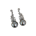 Pearl Drop Earrings with Crystal Leaf Clusters in Two Tones view 5